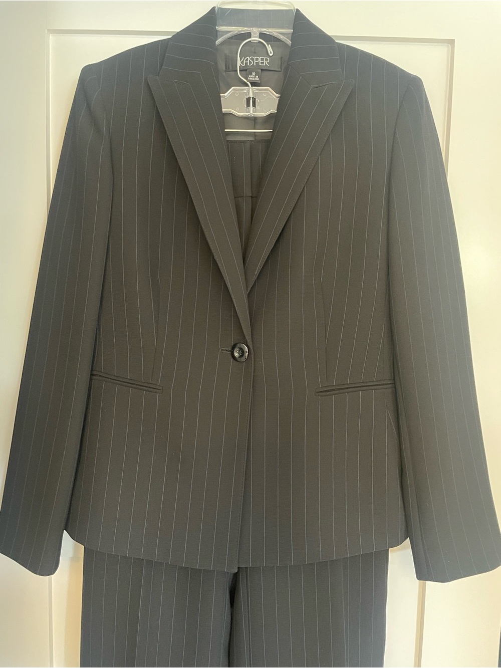 Kasper Black with Blue Pinstripe Women's Suit Jacket & Trousers